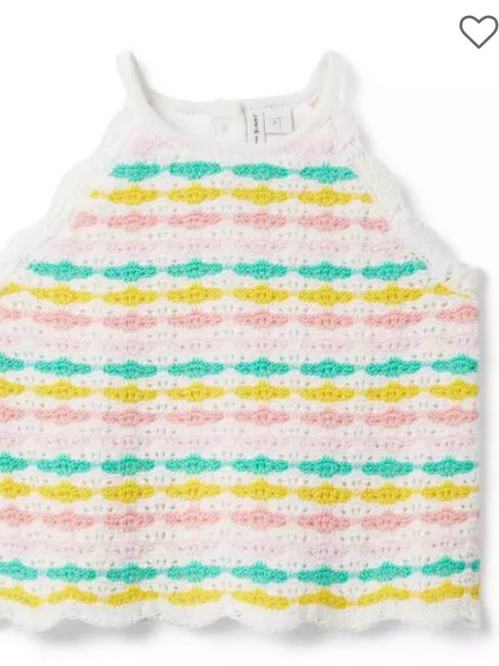 Janie and Jack White Crochet Tank with Pink, Yellow & Teal Stripes